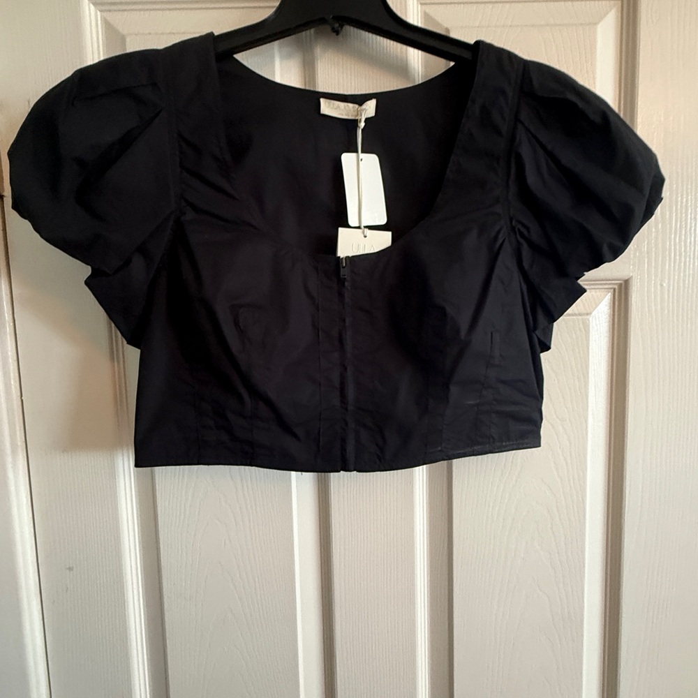 NWT Ulla Johnson Black Puff Sleeve Kalena Crop Top